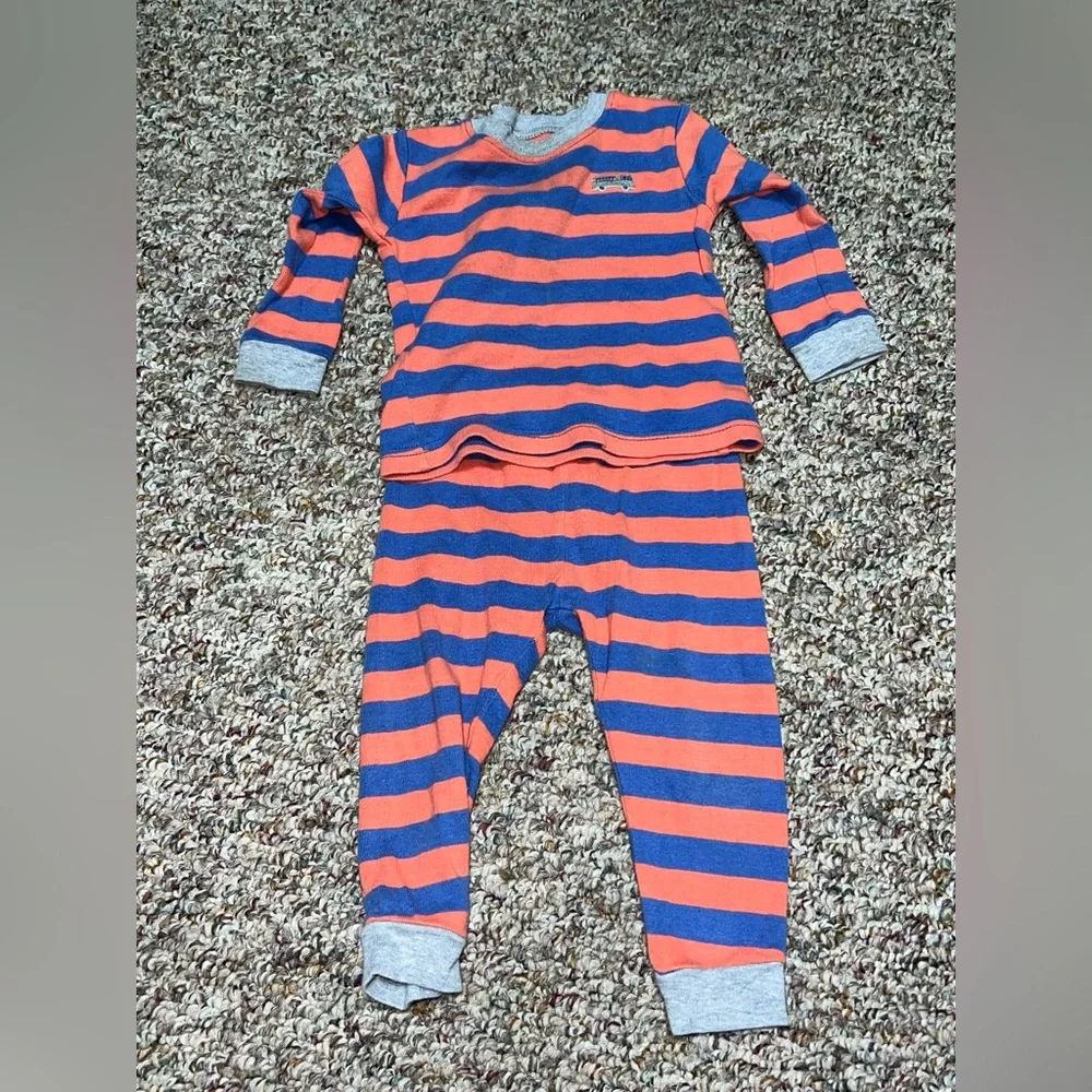 Boys, girls Carter's Orange and‎ Blue Striped Pajama Set, outfit, 9 months